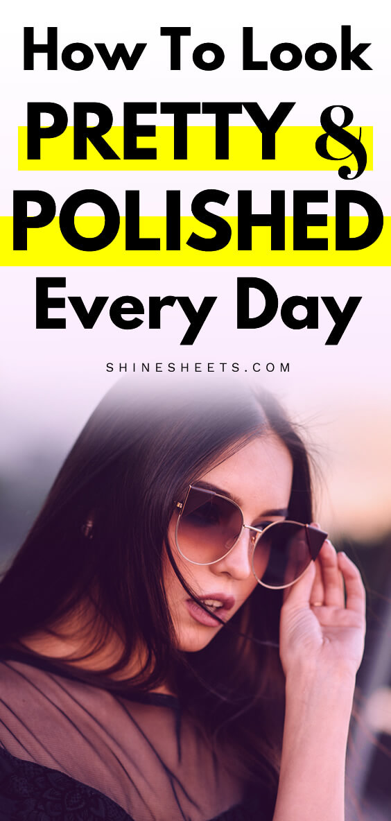 Pretty brunette woman shows how to be pretty with sunglasses and style