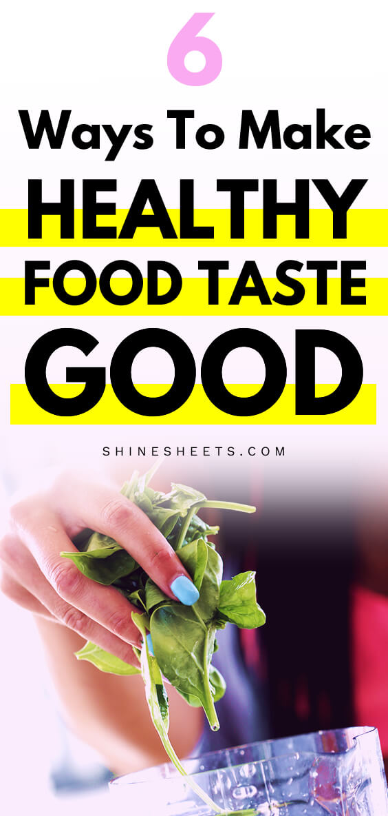 woman putting spinach into blender to make healthy food taste good