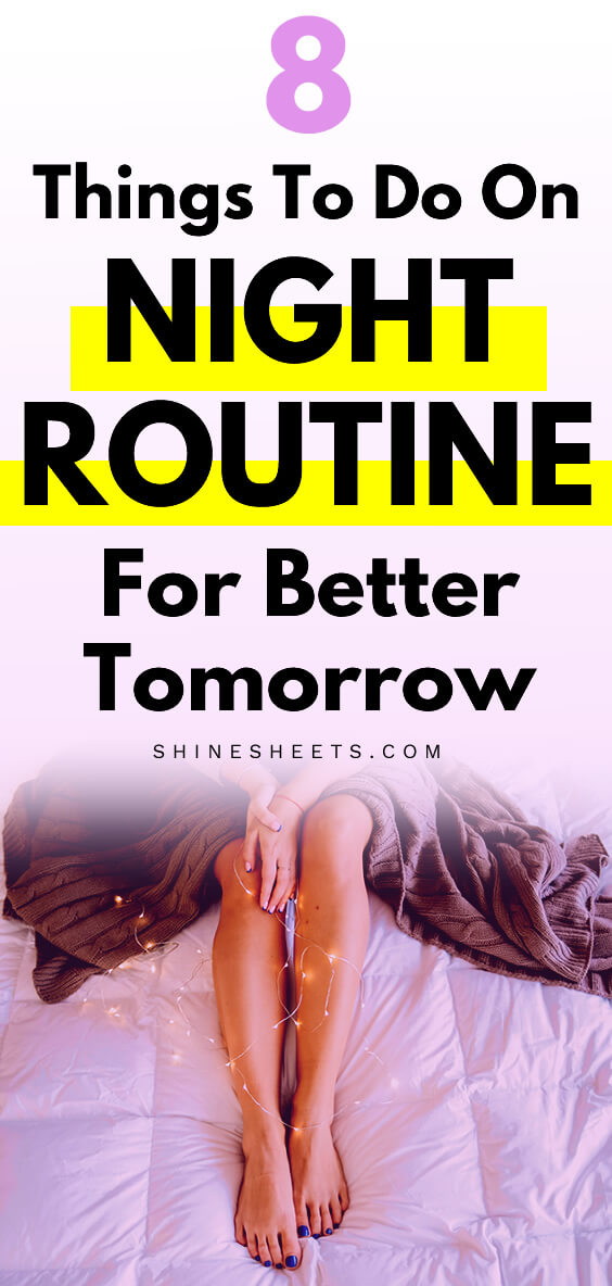 Woman on bed with lights during her night routine