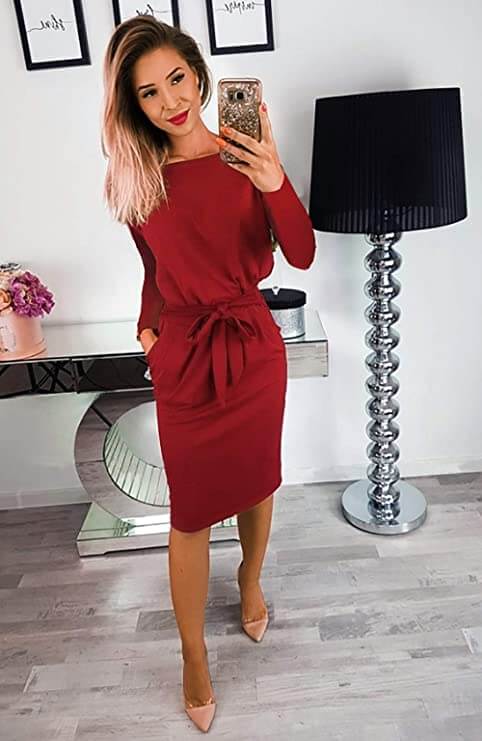 beautiful woman shows how to look good in red dress