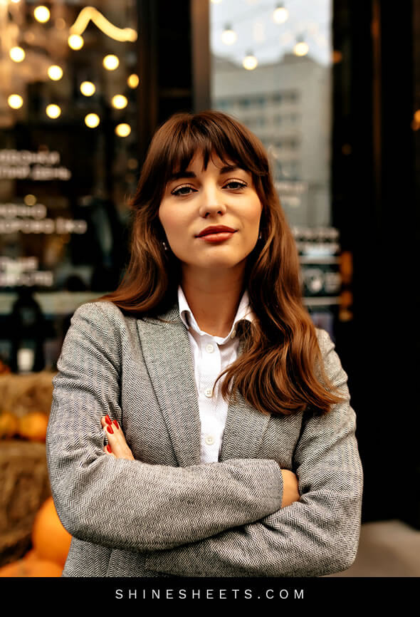 confident beautiful brunette woman looking relieved after work overload decrease