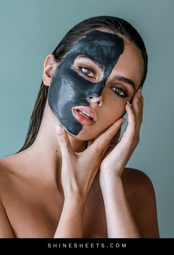 gorgeous young woman with a face pack on half of her face