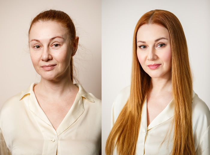 the difference of hair that is tied and laid down