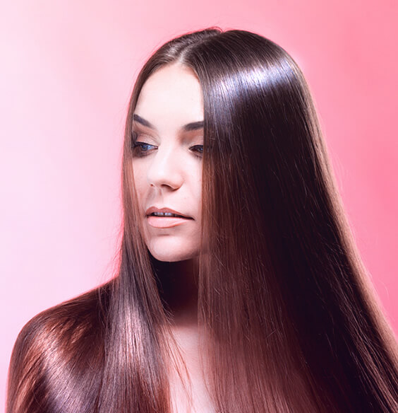 young girl with extremely shiny hair