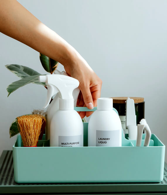 organized cleaning caddie that helps to learn how to clean a messy house