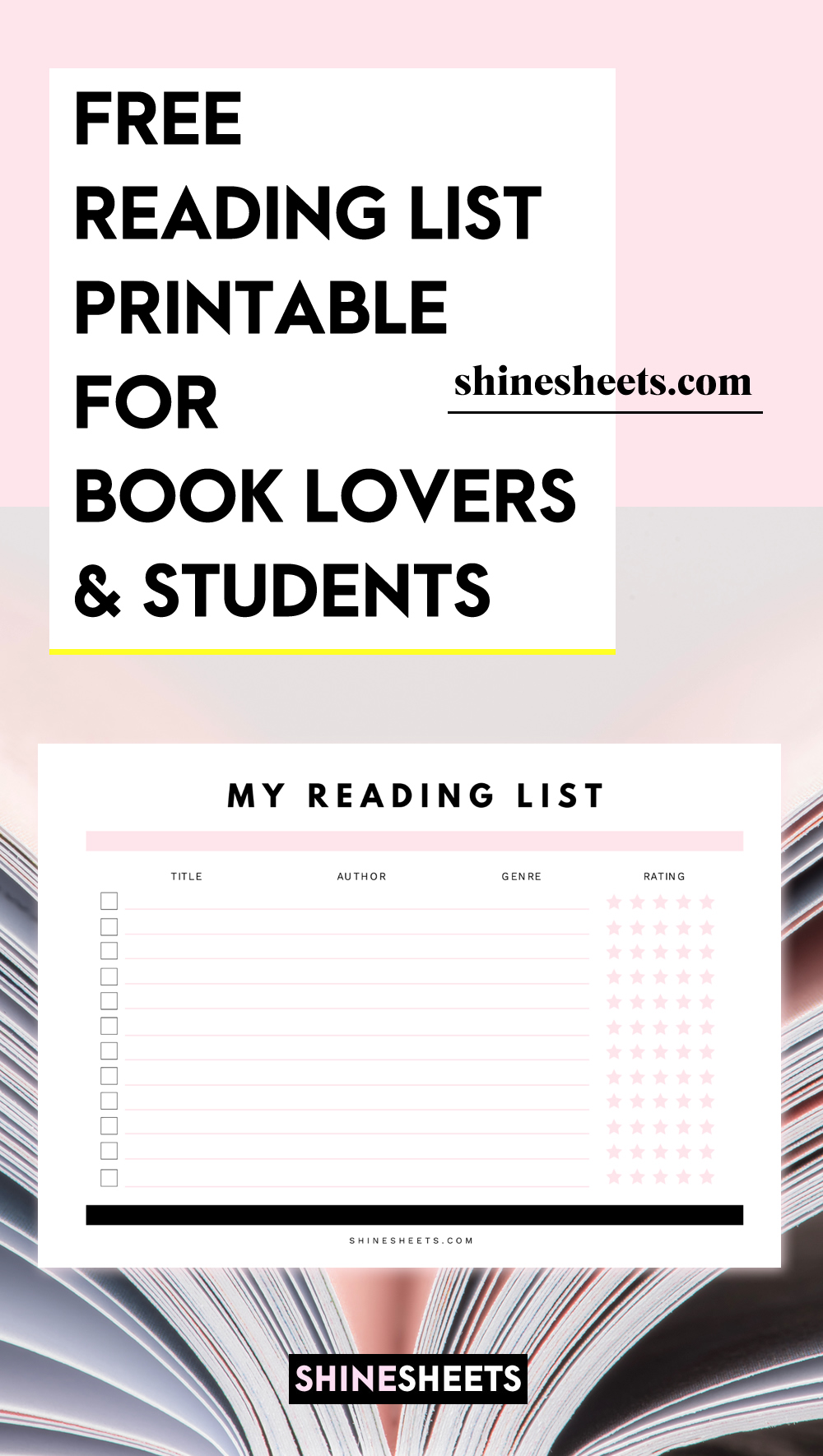 free reading list printable on book