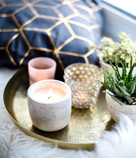 candles and pillows