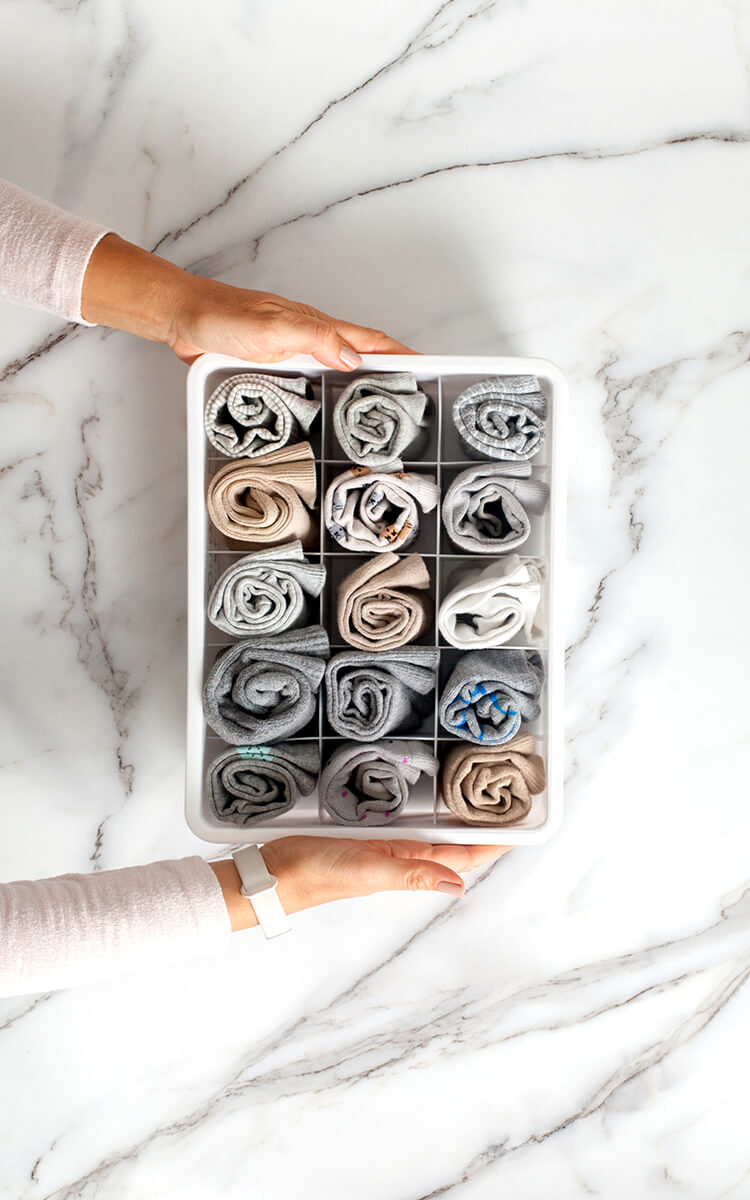 decluttered sock drawer as home organization example