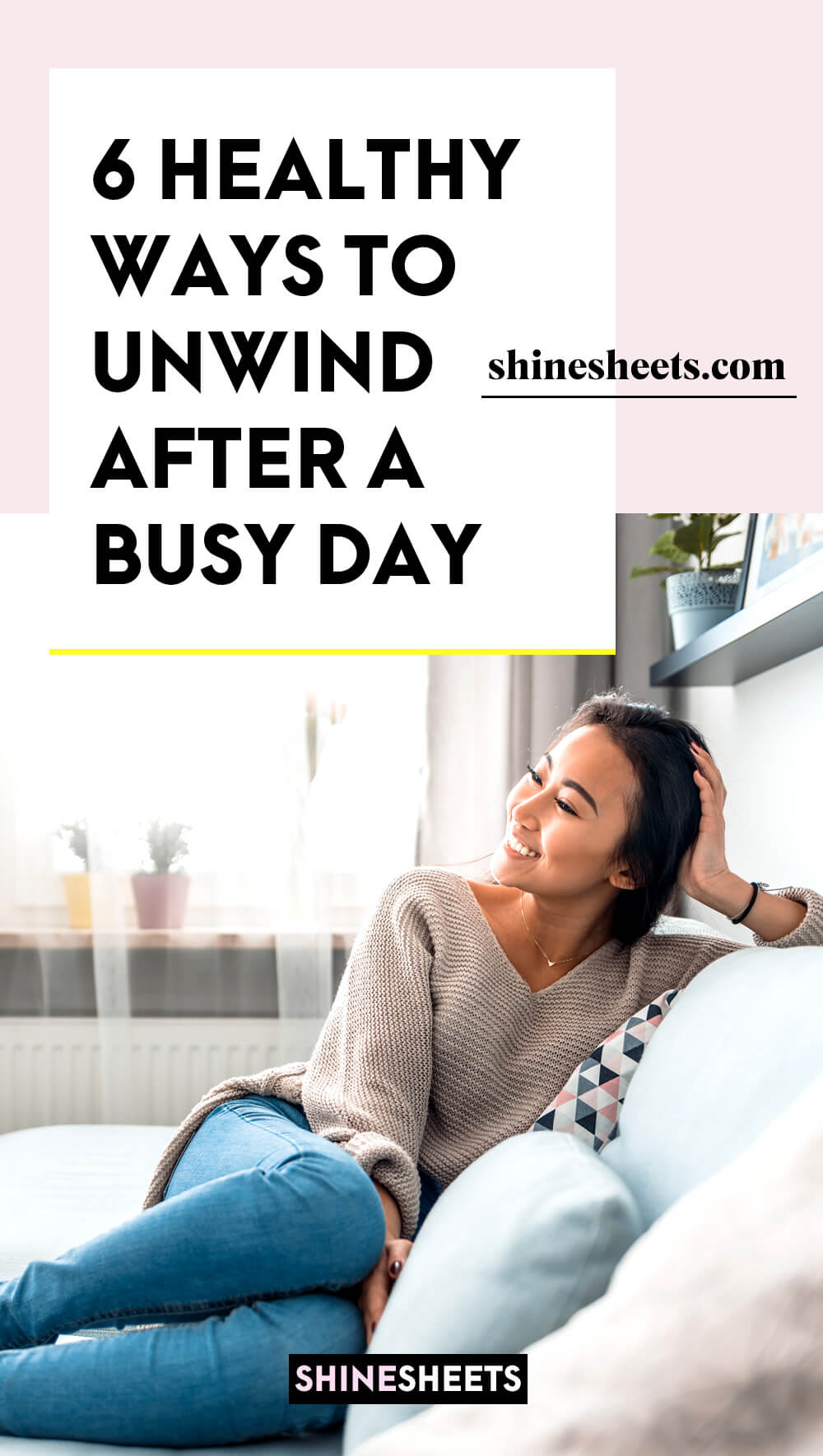 woman smiling to unwind after a busy day
