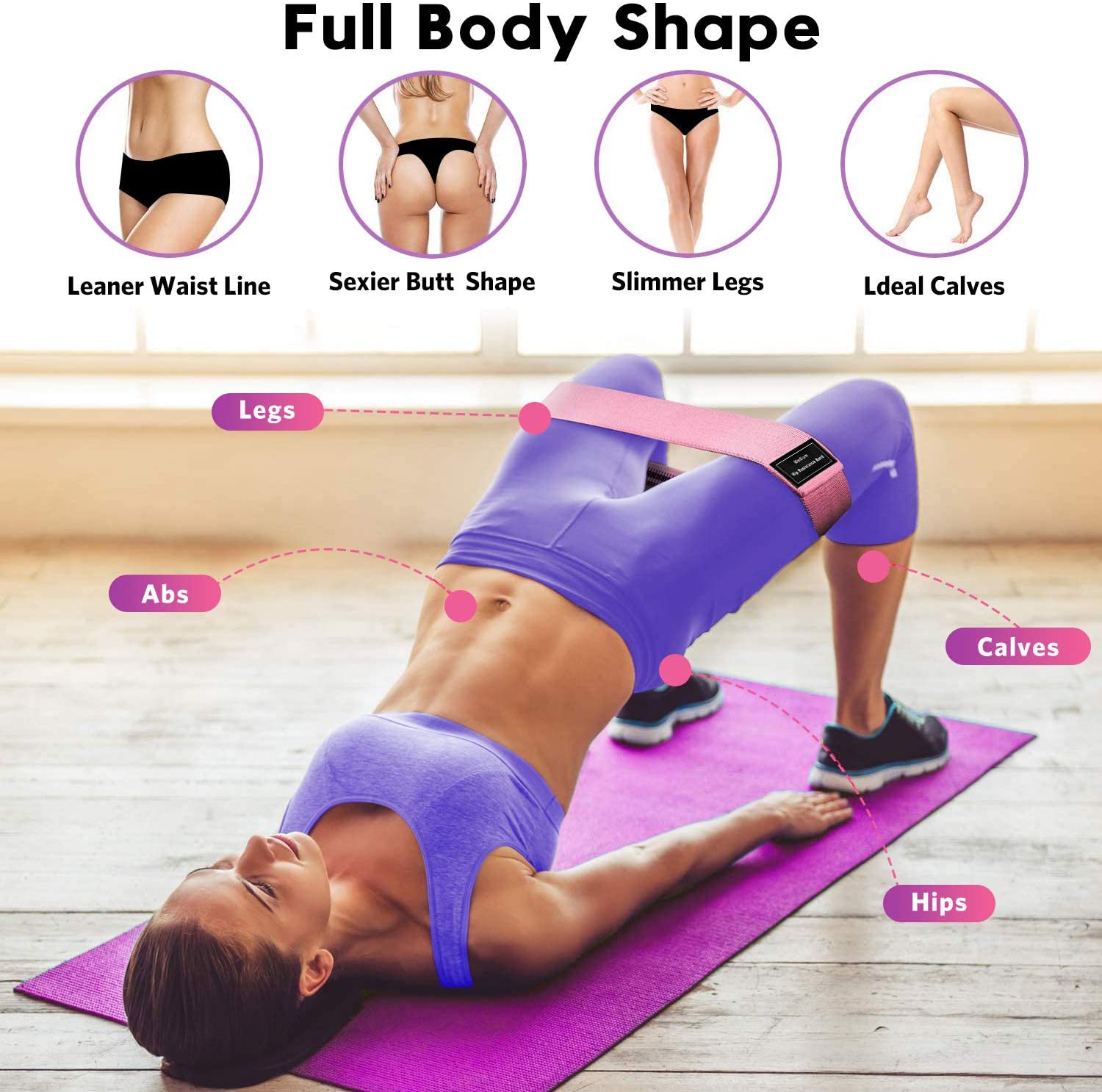 woman working our with resistance bands as a way to be productive at home