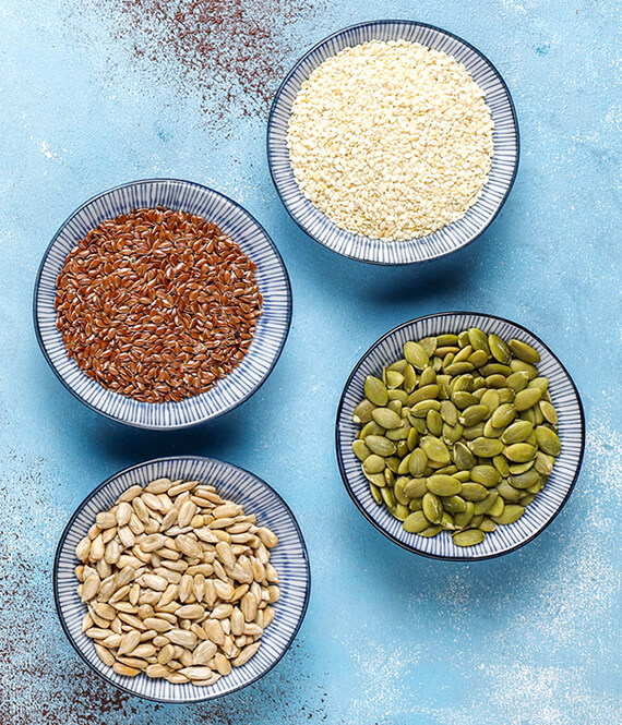 flax sesame pumpkin and sunflower seeds for seed cycling for pcos