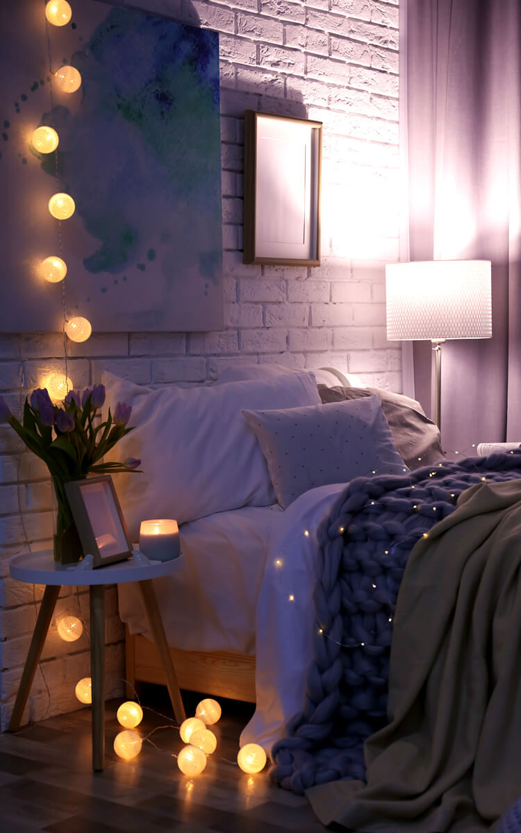 cosy bedroom with dimmed lights