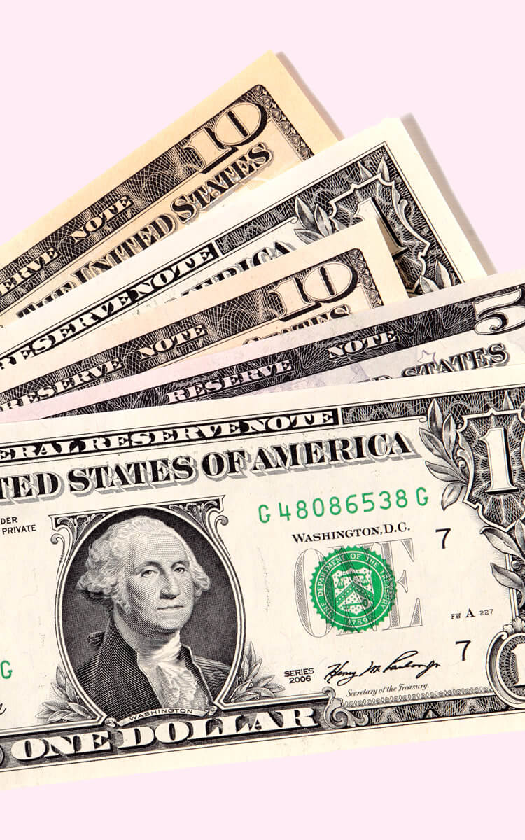 dollars on pink background