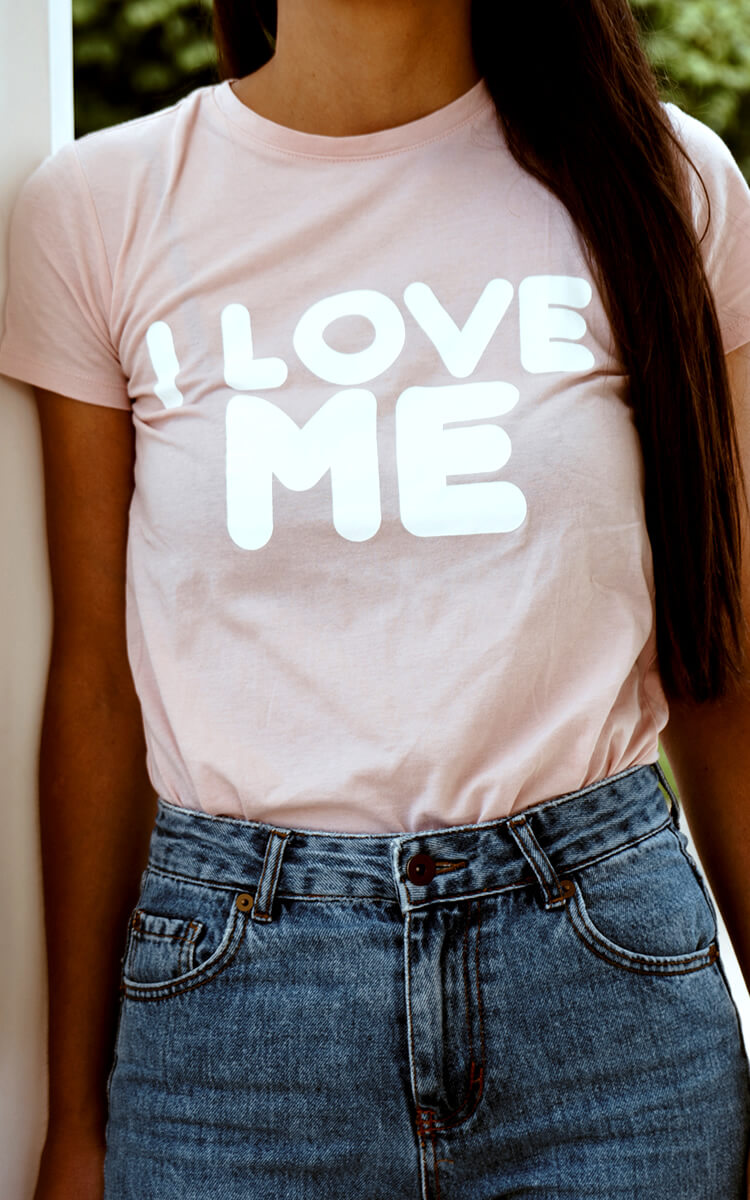 pretty girl with self-love inspired t-shirt
