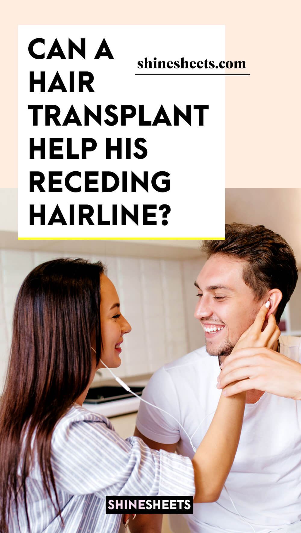 woman checking out her boyfriend's hair