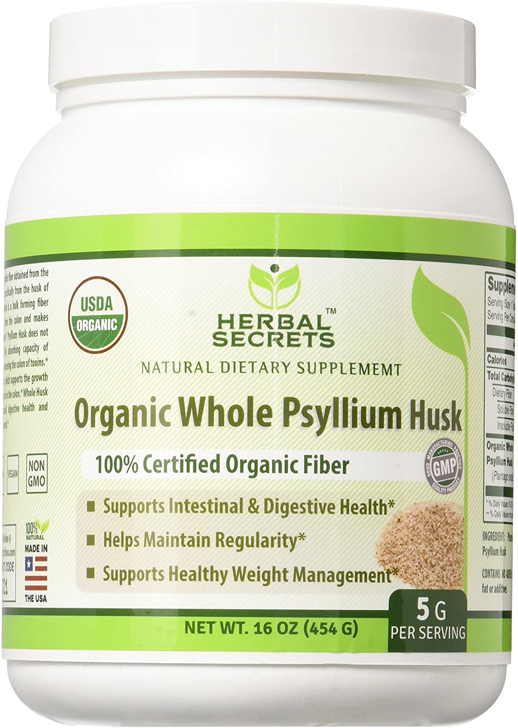 Herbal Secrets USDA Certified Organic Psyllium Husk