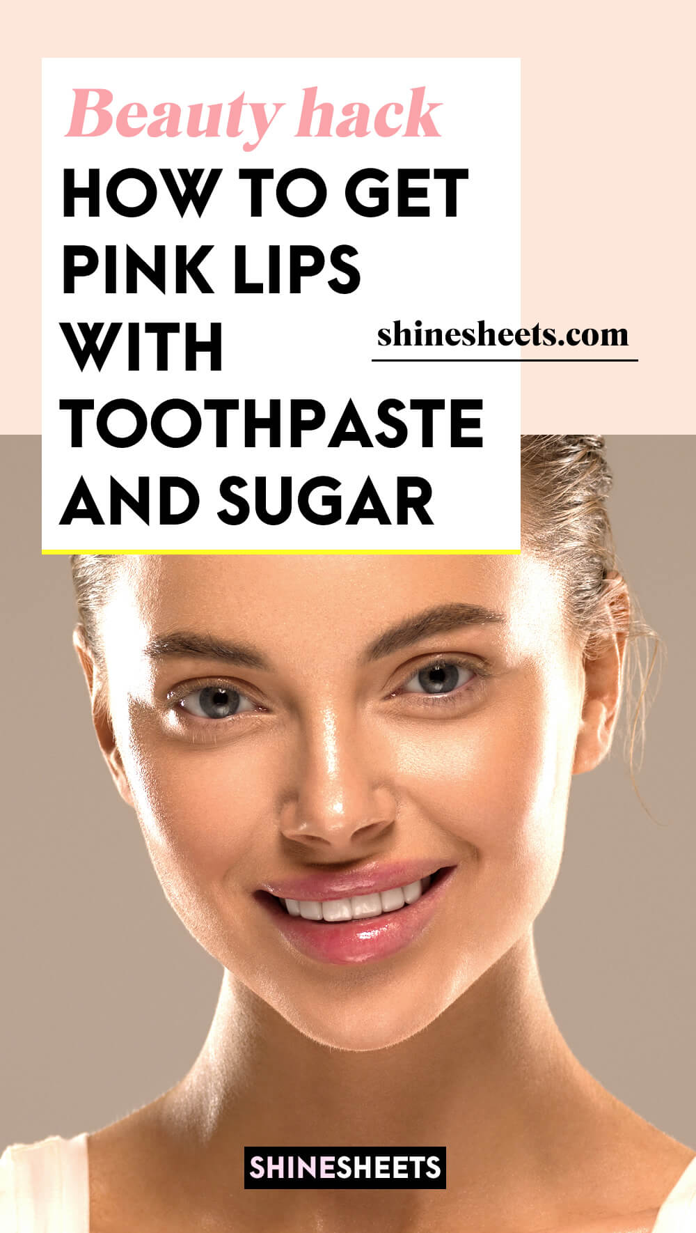 young girl showing how to get pink lips with toothpaste and sugar