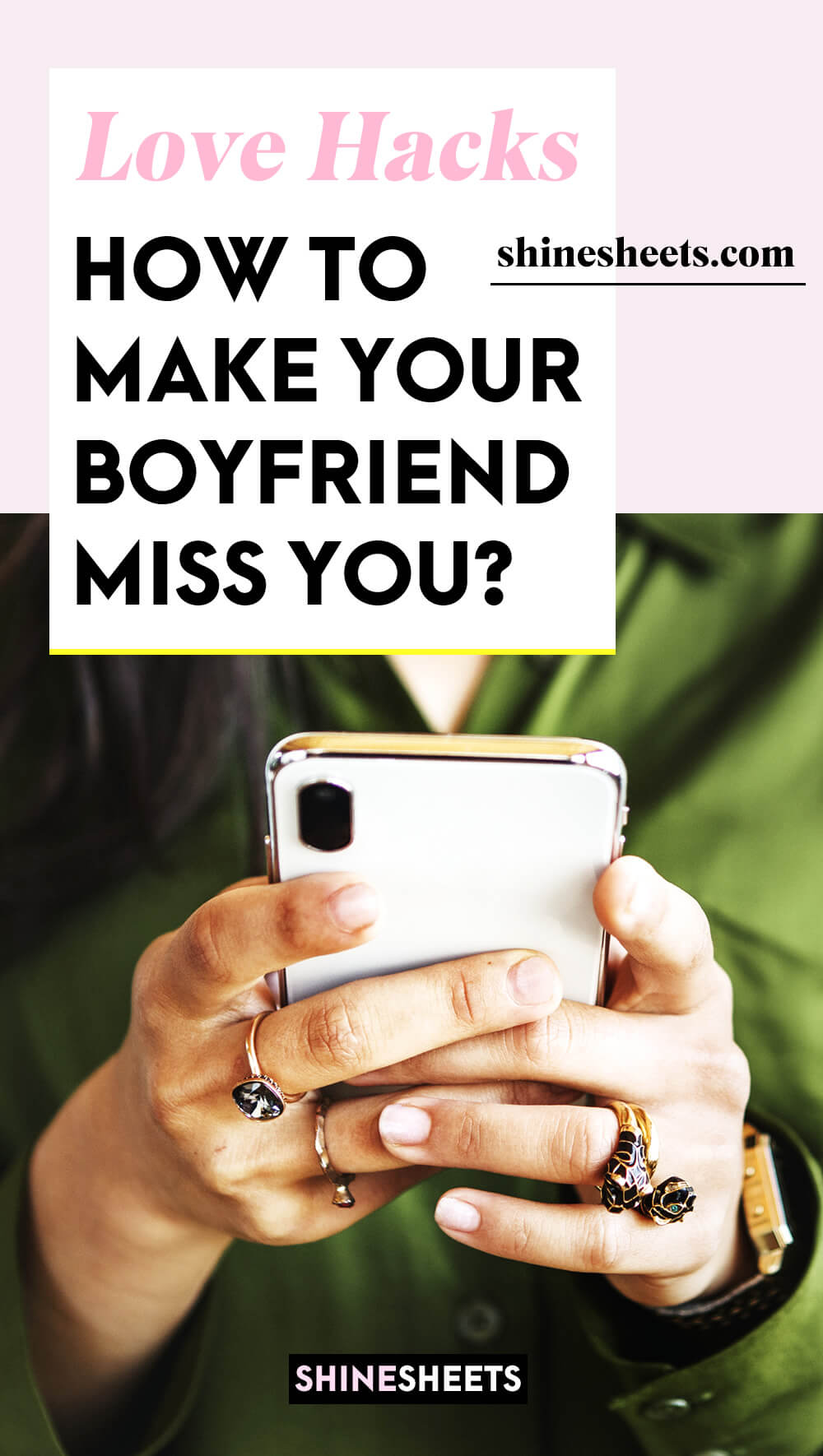 young woman with green shirt texting her boyfriend