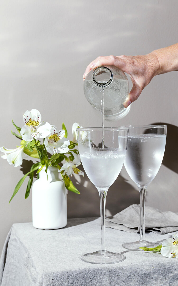 glasses of water and flowers