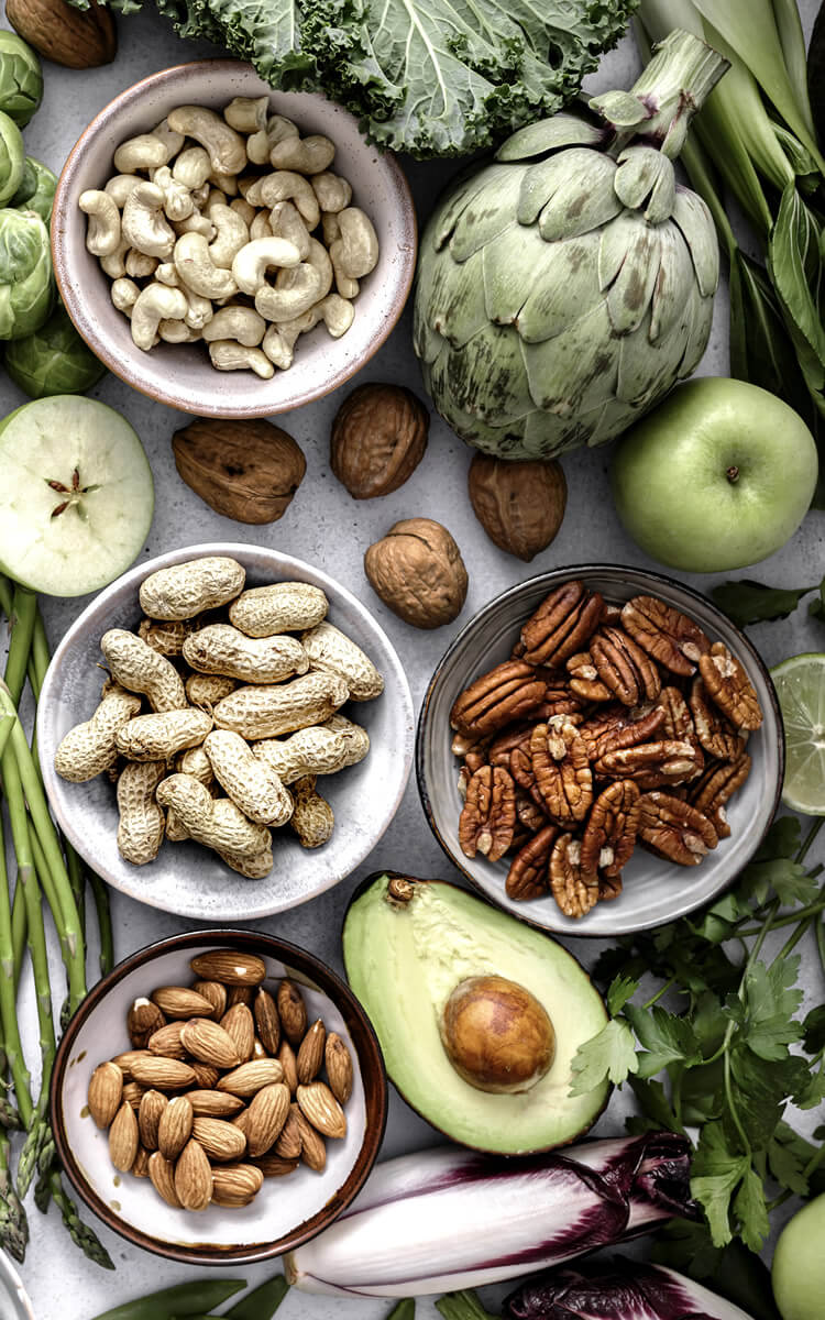 healthy leafy greens and nuts