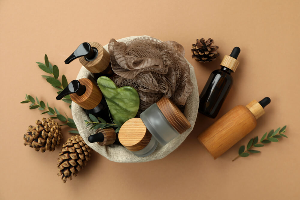 natural skincare bottles in a box