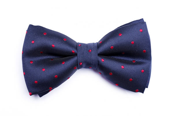 blue bow tie with red dots