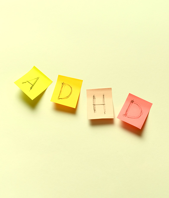 adhd written on sticky notes