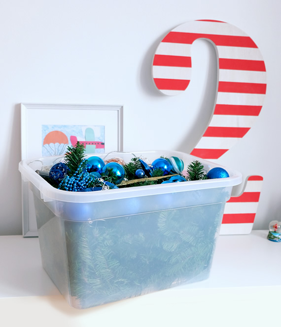 seasonal decor storage in cear container
