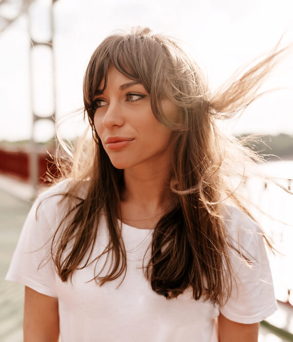 woman with long flowy hair