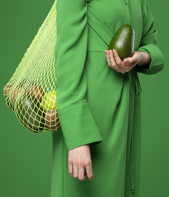 carrying a bag of healthy food
