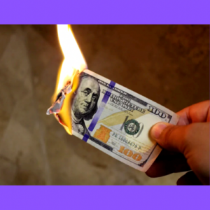 Burning dollar as a symbol of financial stress