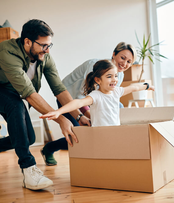 happy family moving with kids