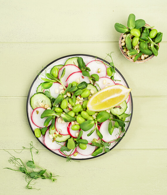 spring salad with edamame and radish