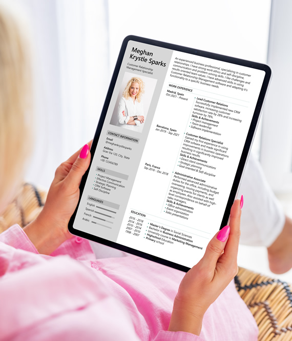 woman looking at her resume