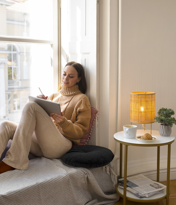 woman sitting peacefully at home
