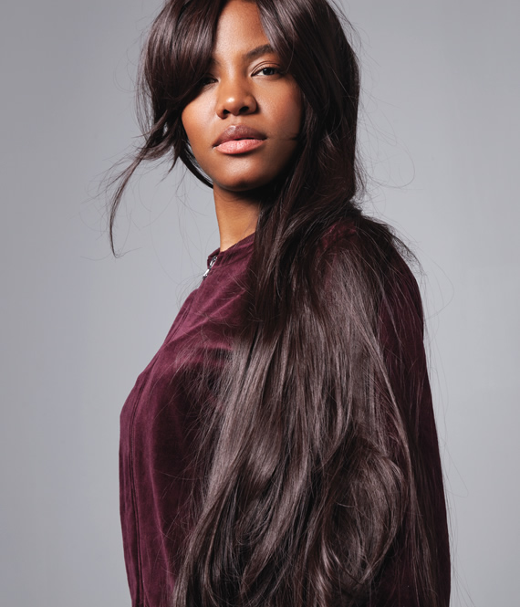 gorgeous black woman with straight long hair