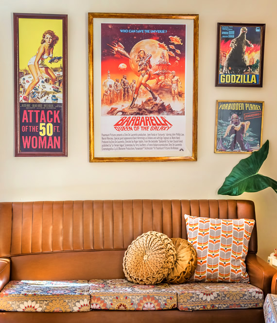vintage movie posters on the wall