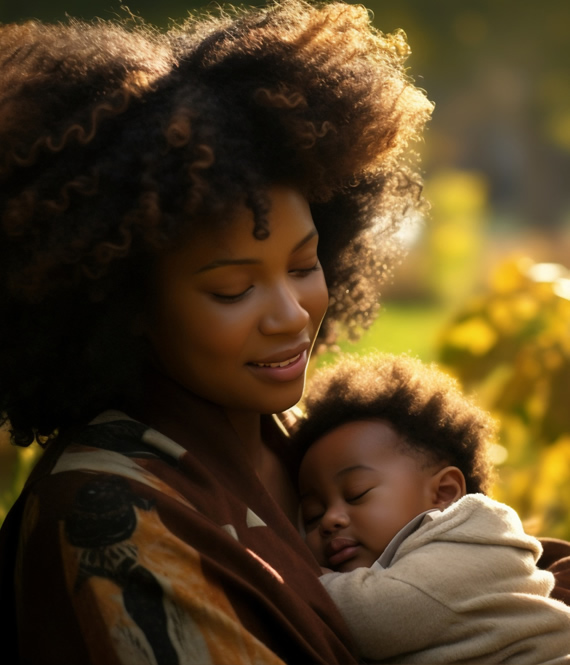 happy mom holds a blissfully sleeping baby