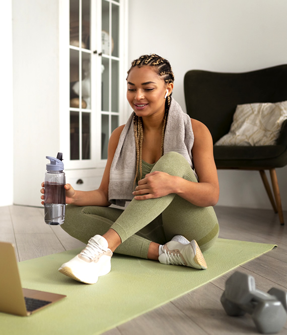 woman exercises at home
