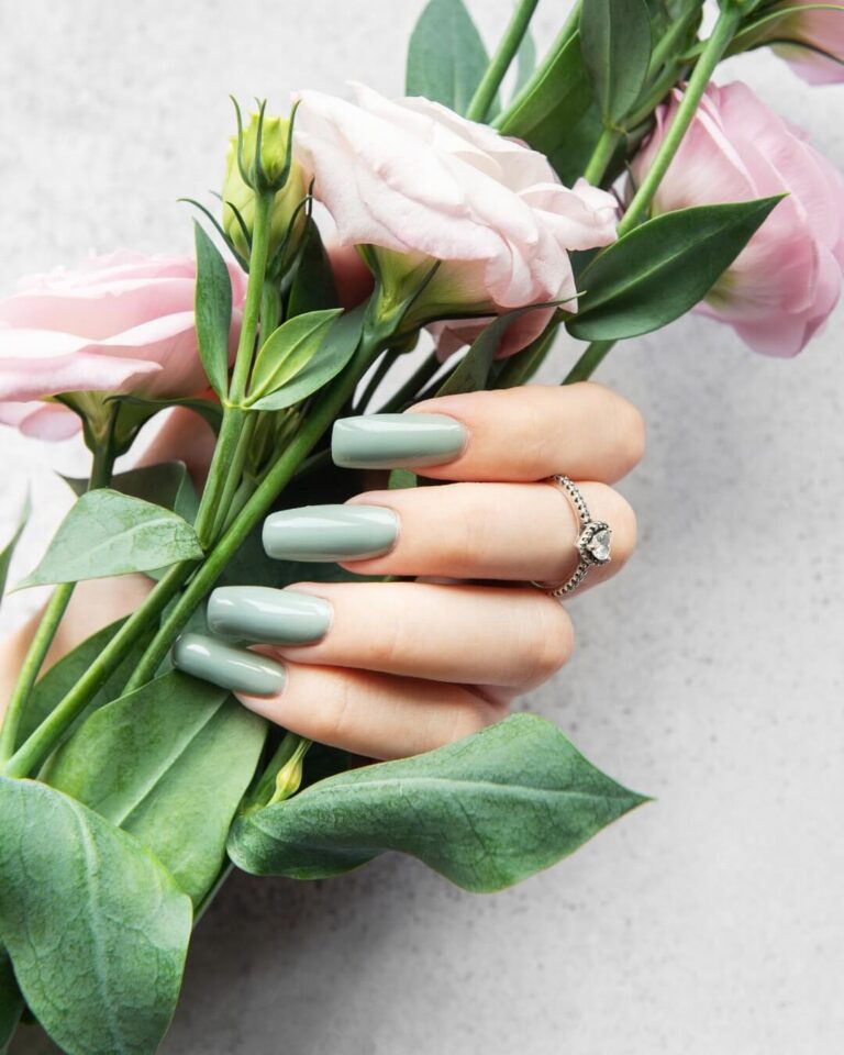 Sage green spring nail design