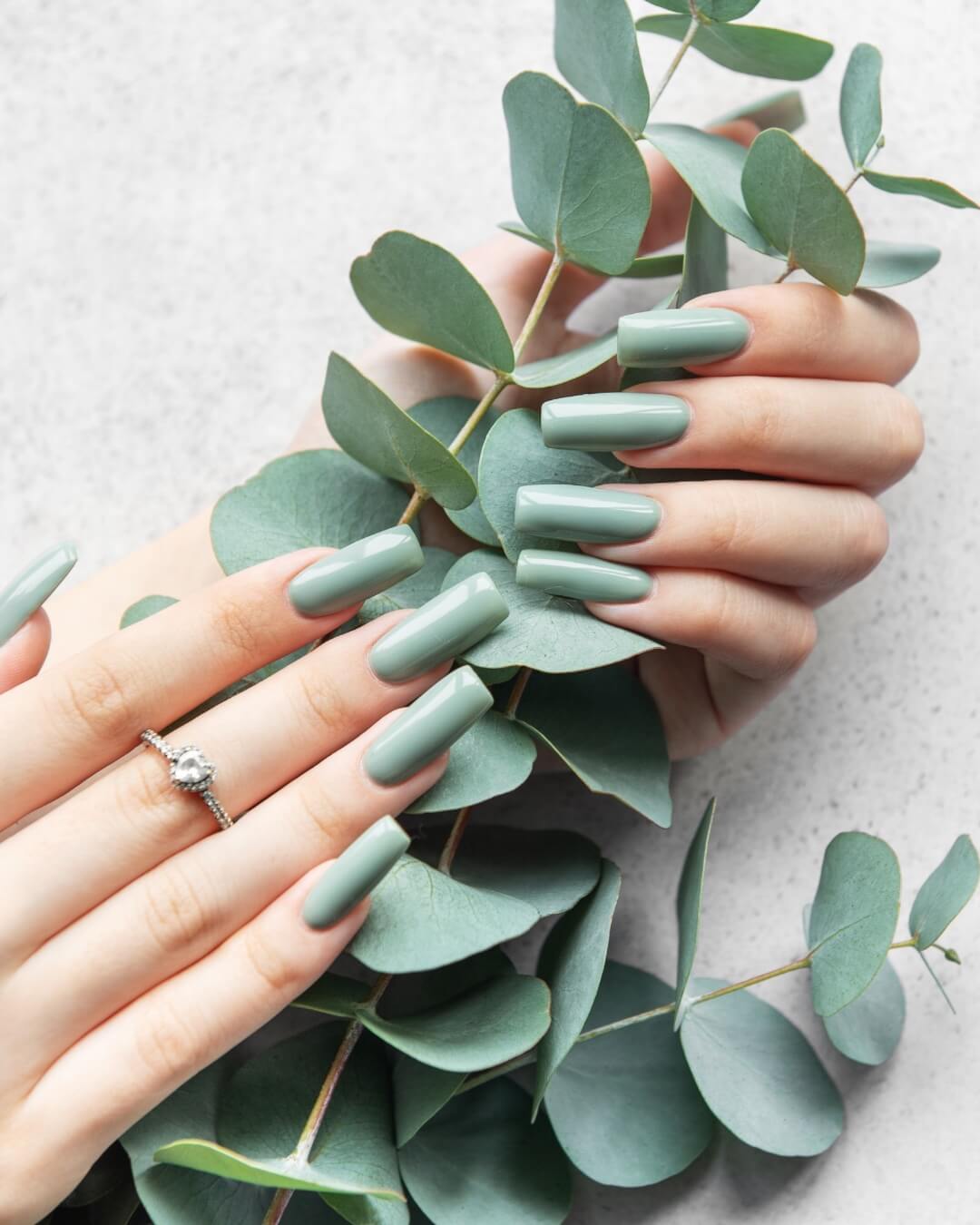 Sage green spring nails