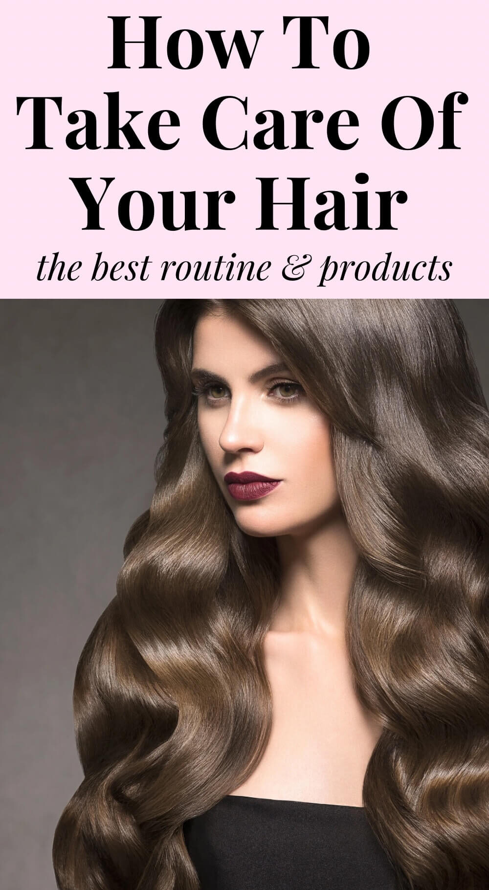 Woman with shiny wavy dark hair after learning how to take care of your hair