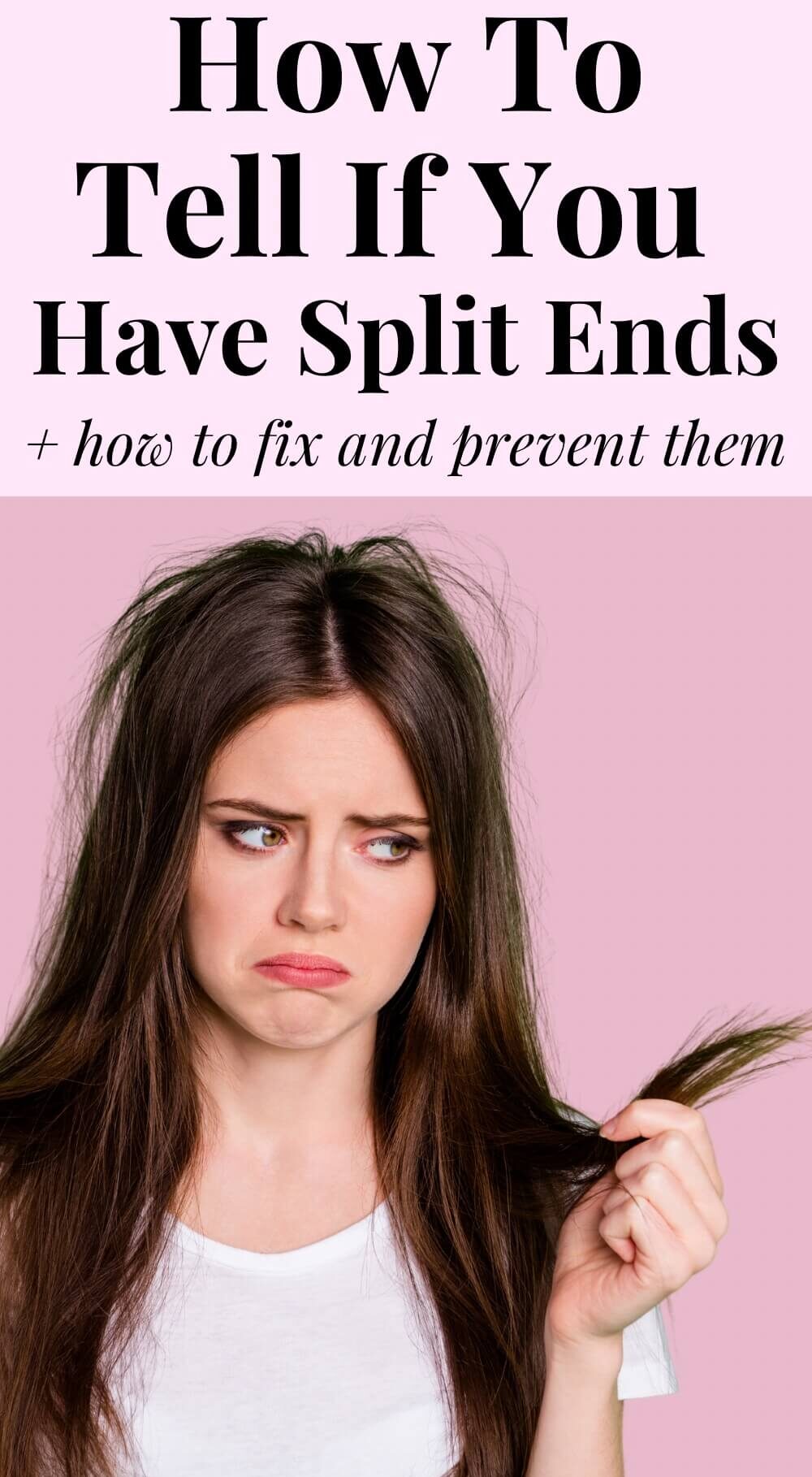 Girl is sad while looking at her split ends