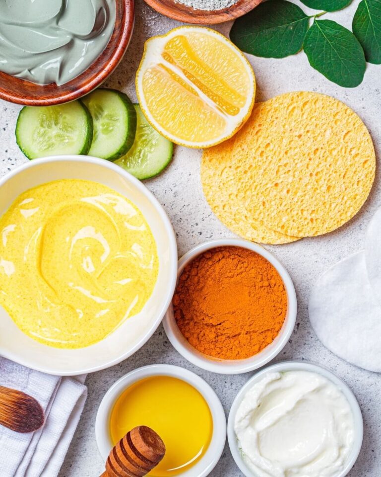 Ingredients for diy face mask displayed in beautiful bowls