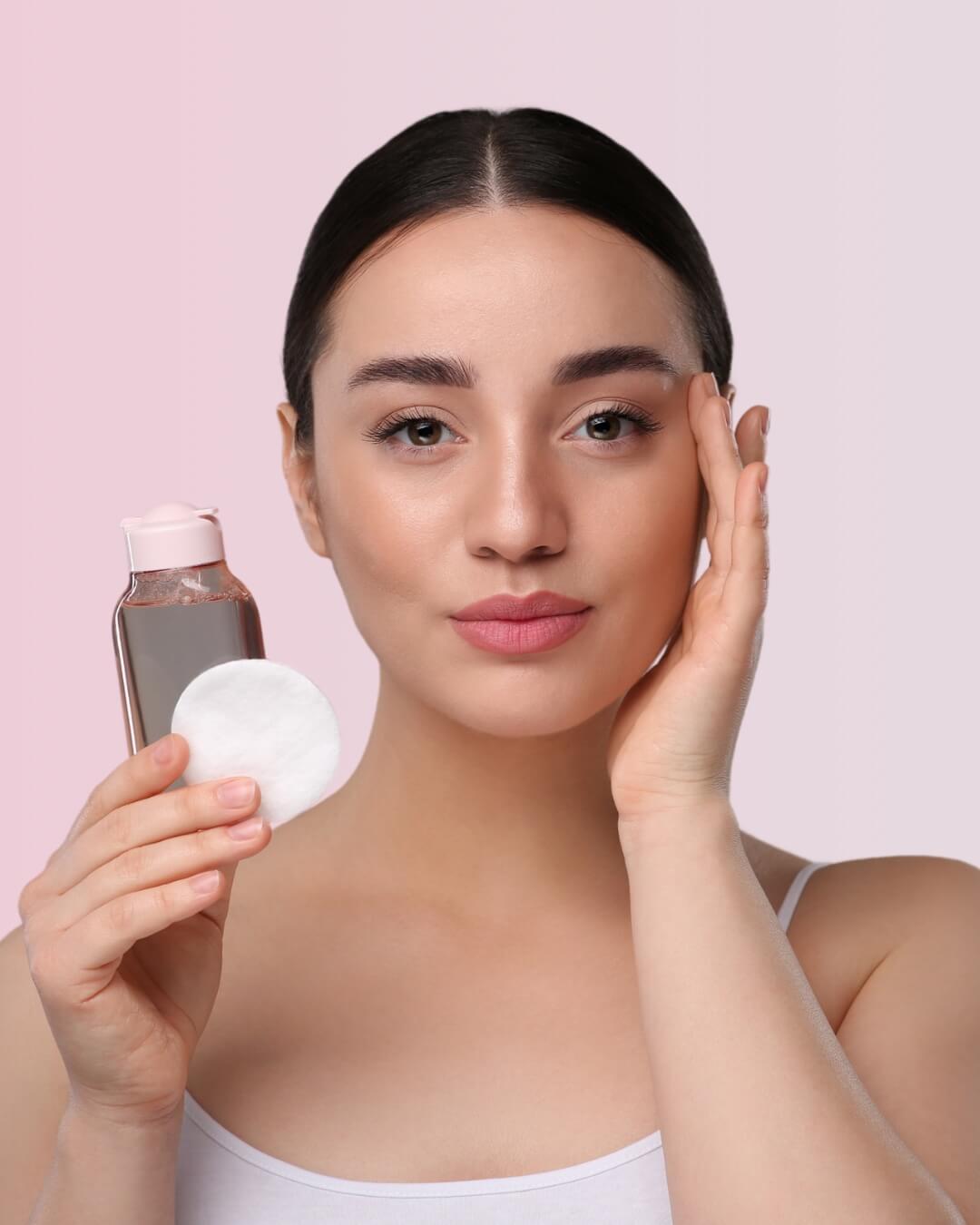 Woman is prepared to remove waterproof mascara