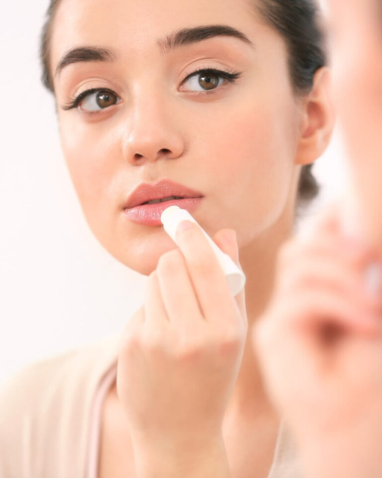 Woman follow lip care routine